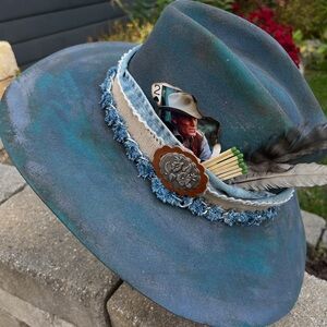 Custom Charlie 1 Horse Burned and colored cowboy hat